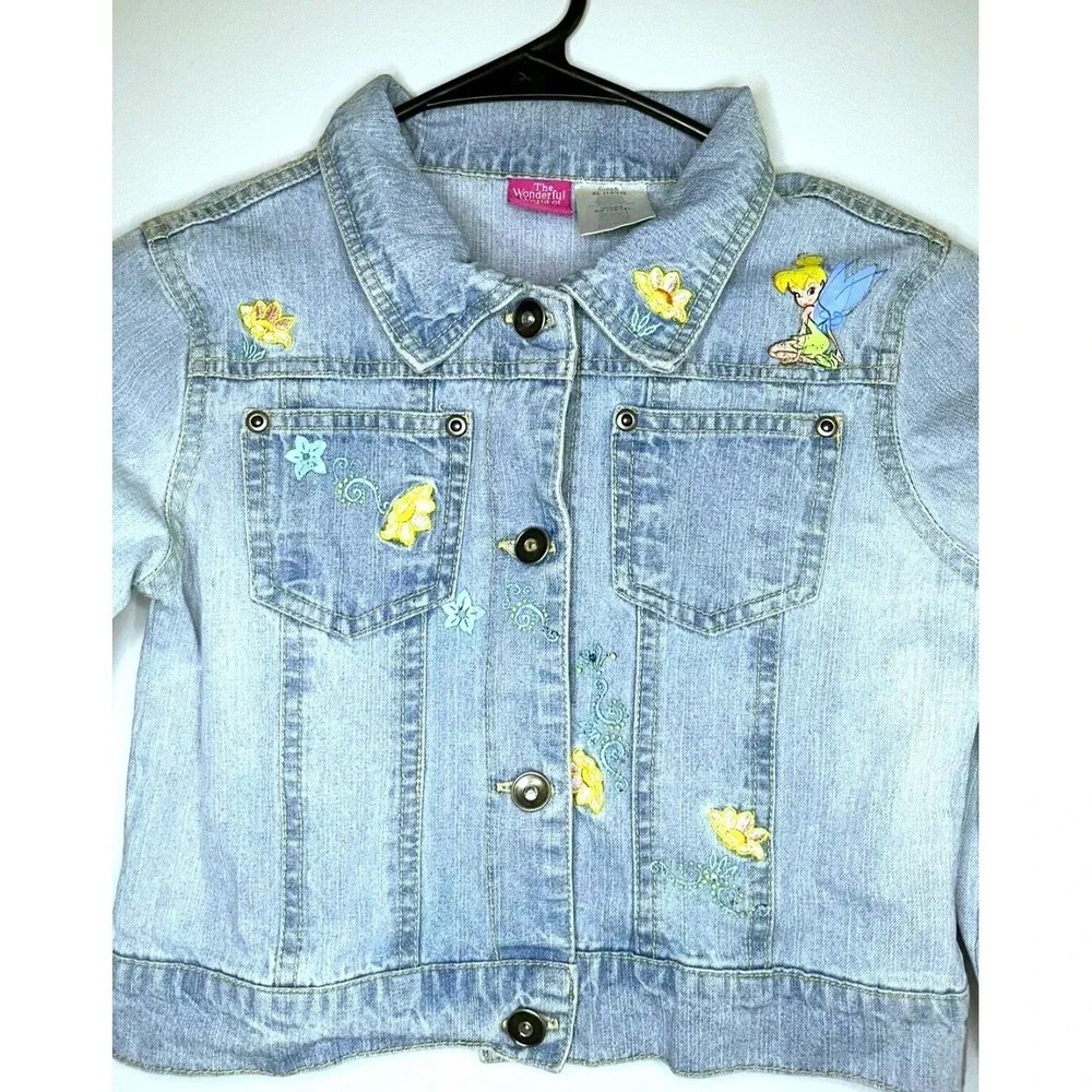 Tinkerbell Girls Sz S Cropped Denim Jacket Embroiderd‎ World Of Disney